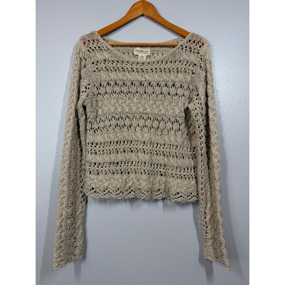 Denim & Supply Ralph Lauren Sweater Women's M Beige Crochet Open Knit Boho